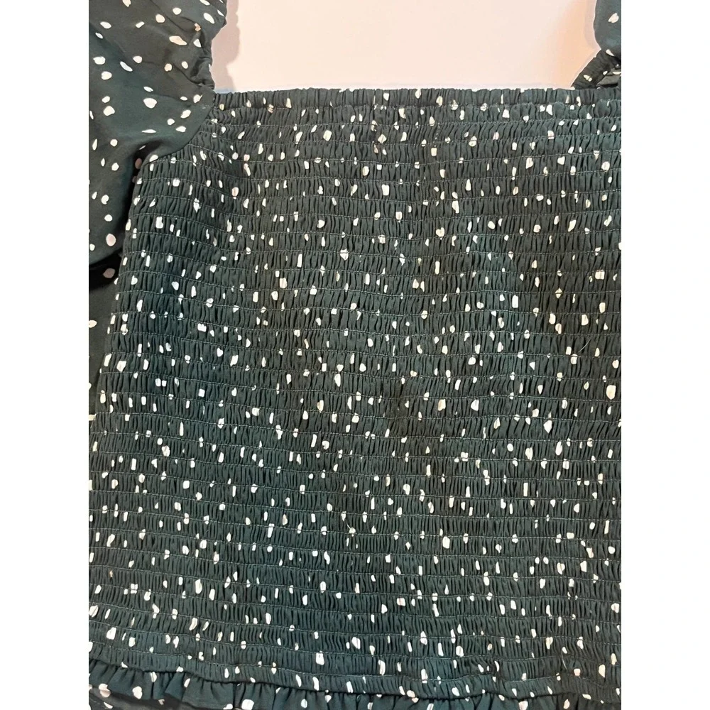 Abercrombie & Fitch Women's‎ Green Polka Dot Blouse Smocked Puff Sleeve Top S